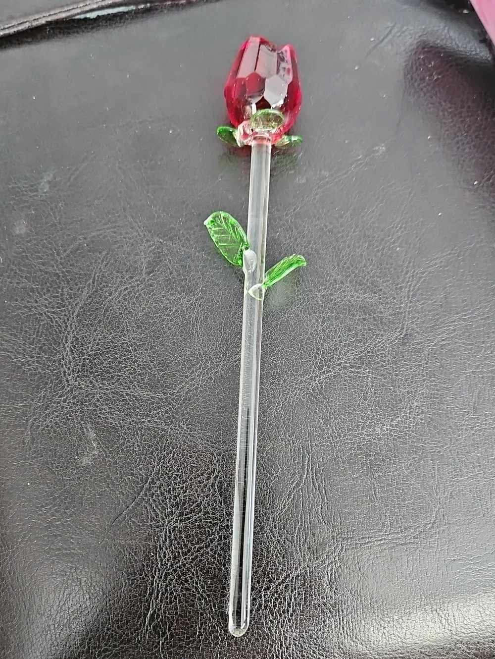 Glass Rose Decoration - Red Glass Rose with Green Stem